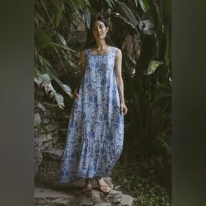 New NWT Natalie Martin Virginia Sleeveless Maxi Silk Dress in Corfu Blue